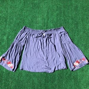 Size XL blue off the shoulder top by Love, Fire